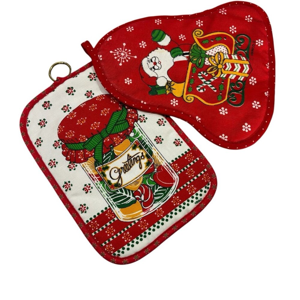 Vintage New Old Stock 90s Christmas Hot Pad Holders Kitchen Kitschy Holiday Deco